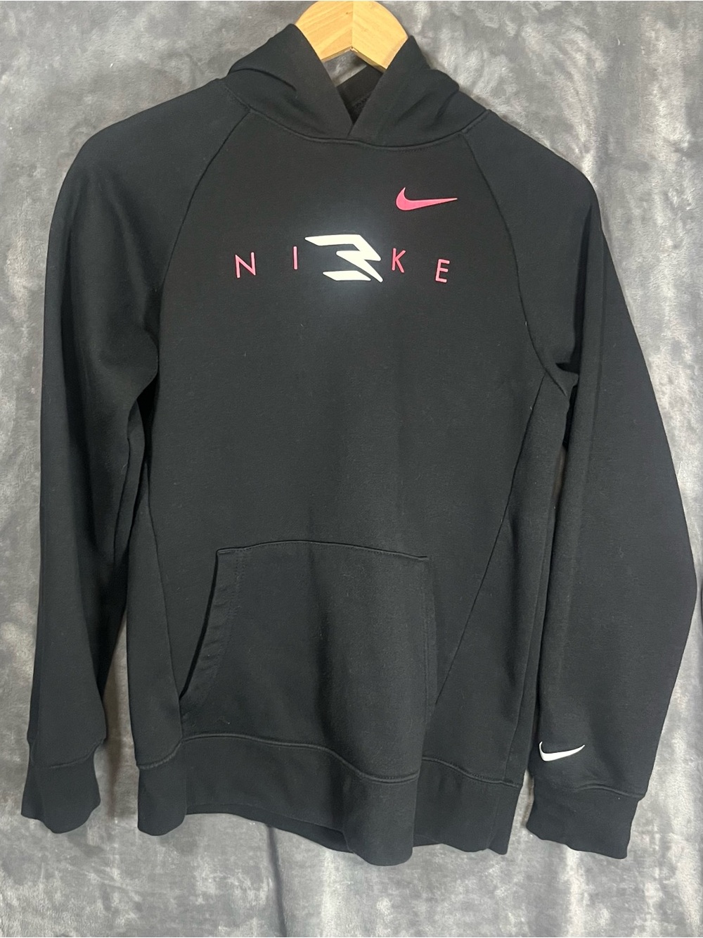 Nike Kids Black Pullover Hoodie with Pink Swoosh
